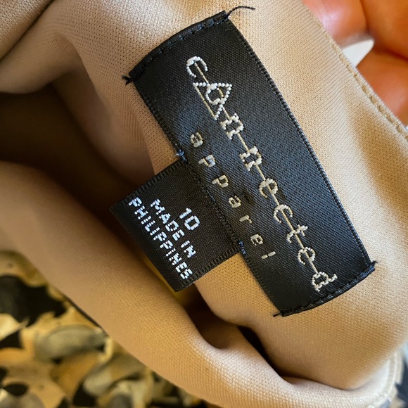 Connected Apparel Cap Sleeve Mock Wrap Dress Tan dots - Picture 14 of 16